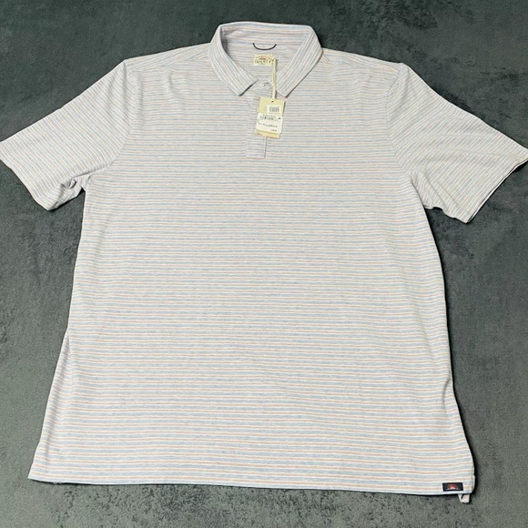 Faherty Polo Shirt Men 2XL Movement Short Sleeve Blue Red Horizon Line Stripe - Picture 1 of 7